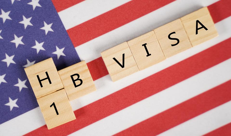 an American Flag with the scrabble letters saying H1B VISA